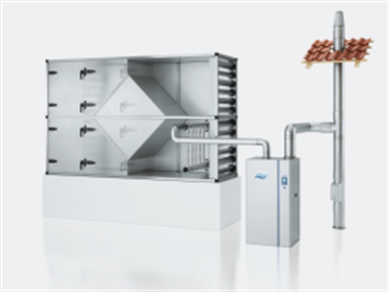 Conventional exhaust air routing in a gas-powered steam humidifier