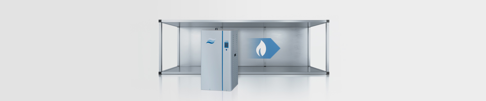 Header gas-powered steam humidifier