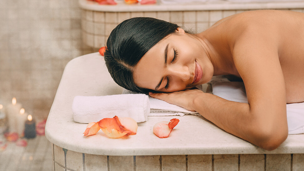 Woman relaxing in a hamam